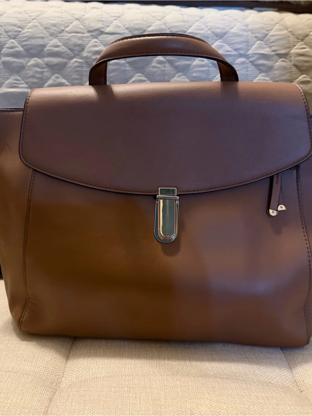 Alfani Brown Leather Top-Handle backpack purse